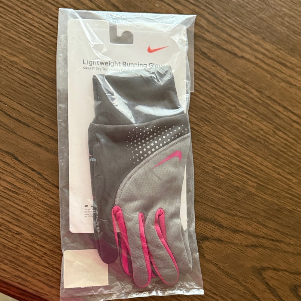 Nike Gray and Pink Lightweight Running Gloves